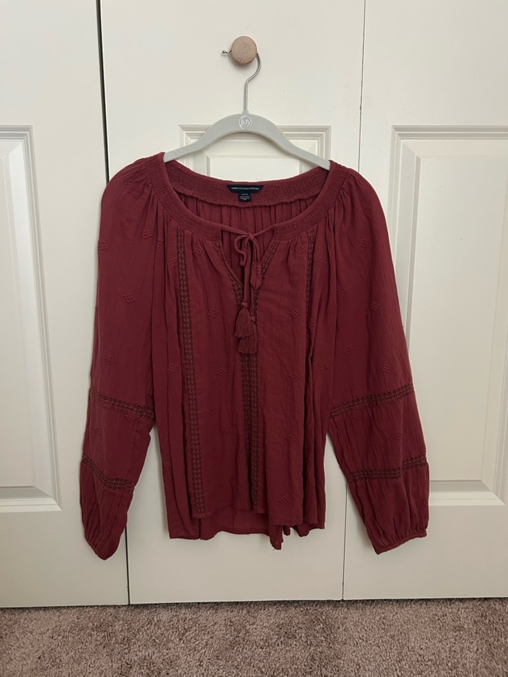 American Eagle maroon blouse with ties